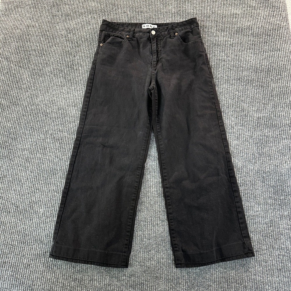 S.O.N.G. Womens Wide Leg Jeans Size 11 Black Denim High Rise Cropped